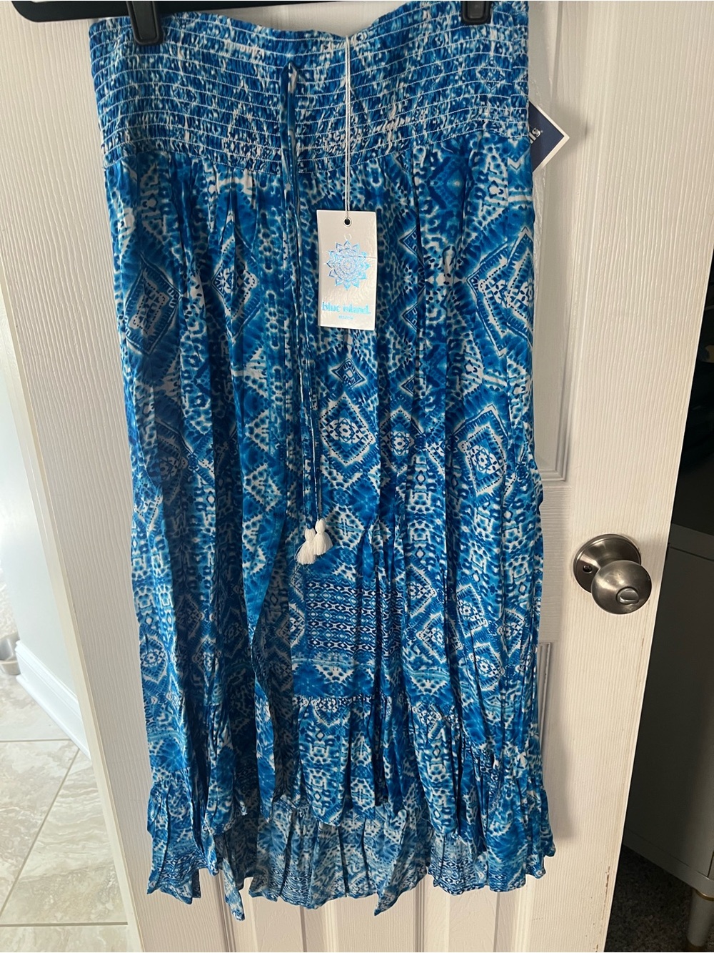 blue island Blue Patterned Boho Maxi Skirt
